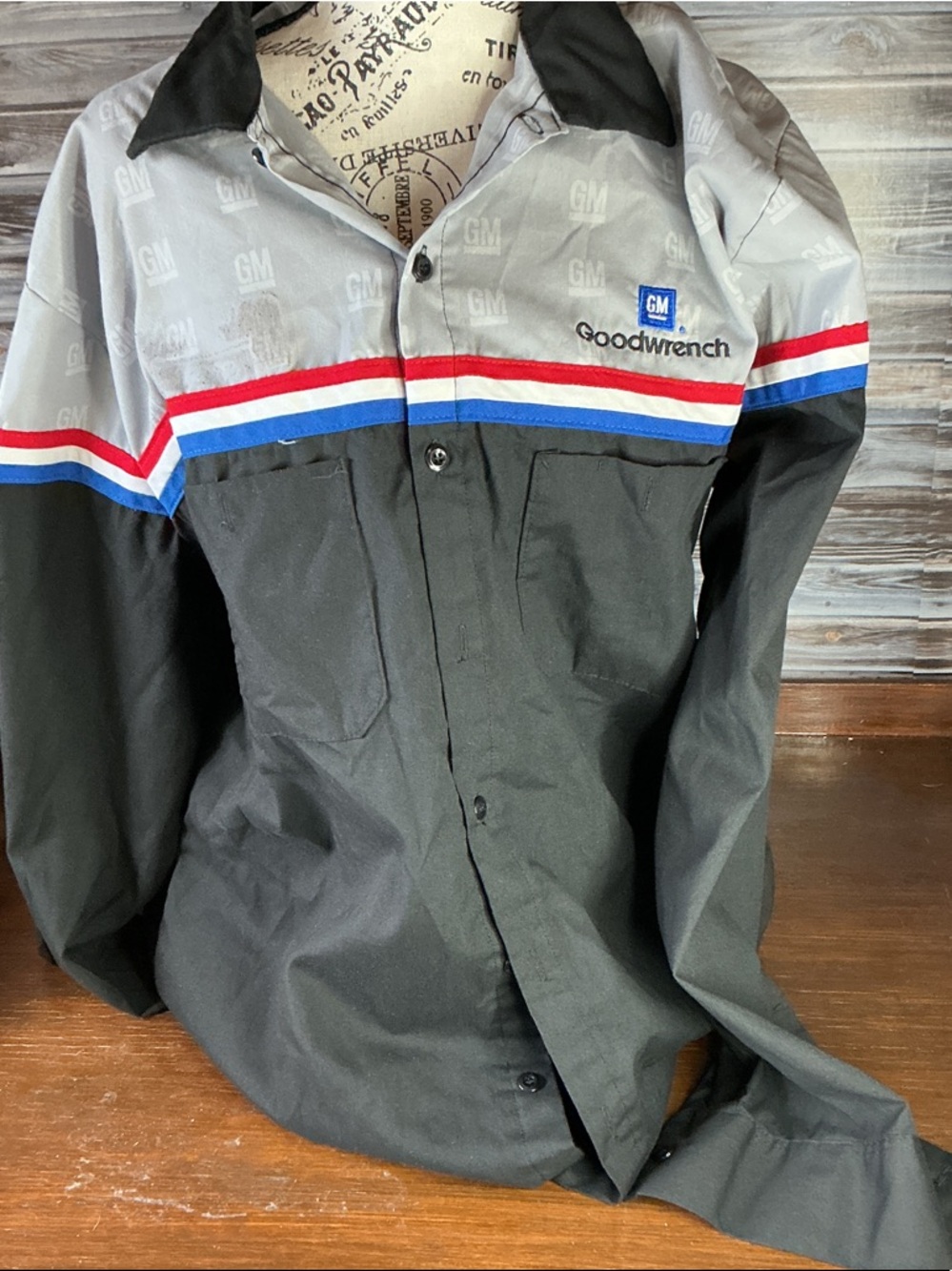★ GM Goodwrench Racing Stripe Button Shirt Workwear Mechanic